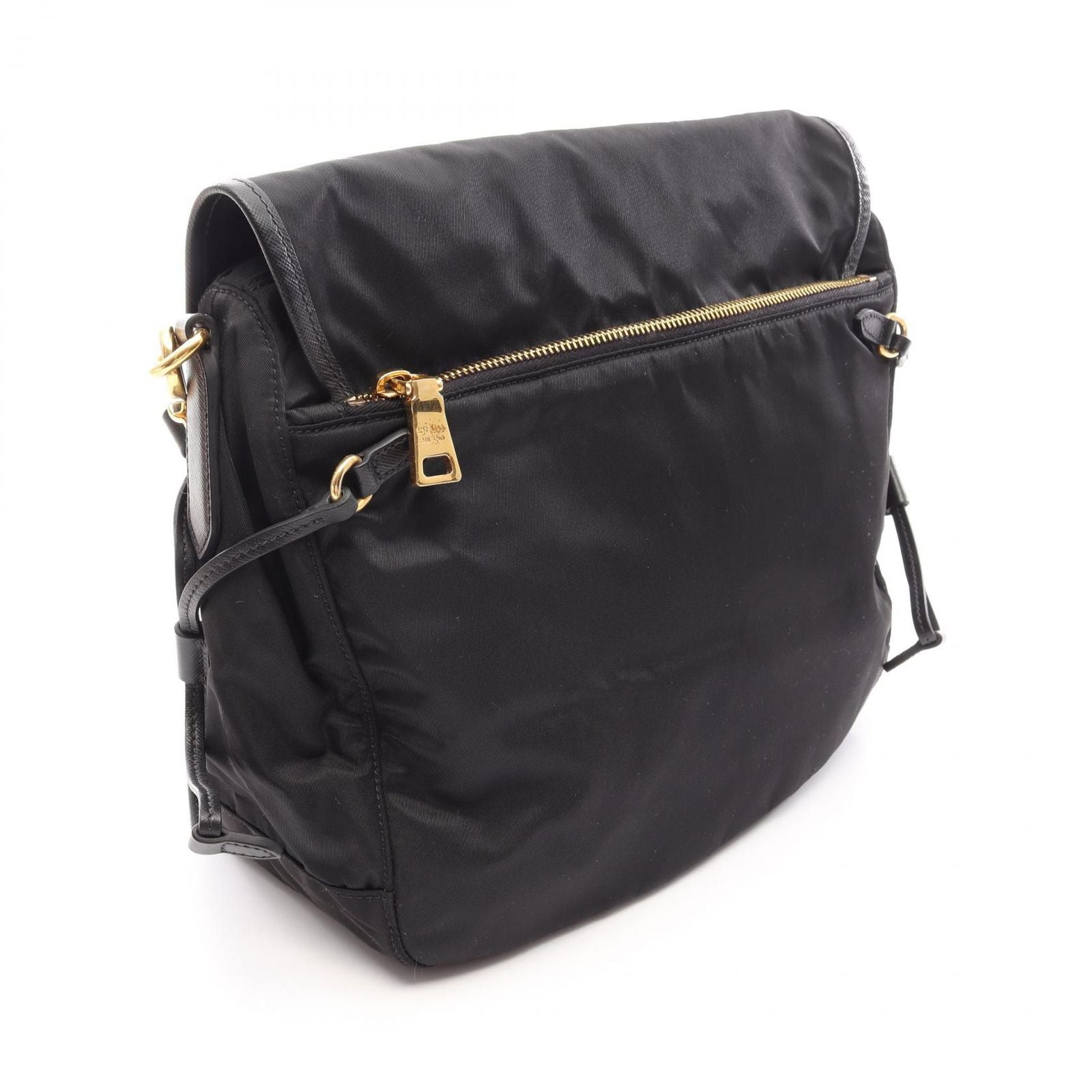 Prada Shoulder Bag Tessuto Saffian Black Nylon Saffiano Leather — view 2