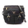 Prada Shoulder Bag Tessuto Saffian Black Nylon Saffiano Leather