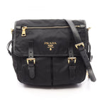 Prada Shoulder Bag Tessuto Saffian Black Nylon Saffiano Leather