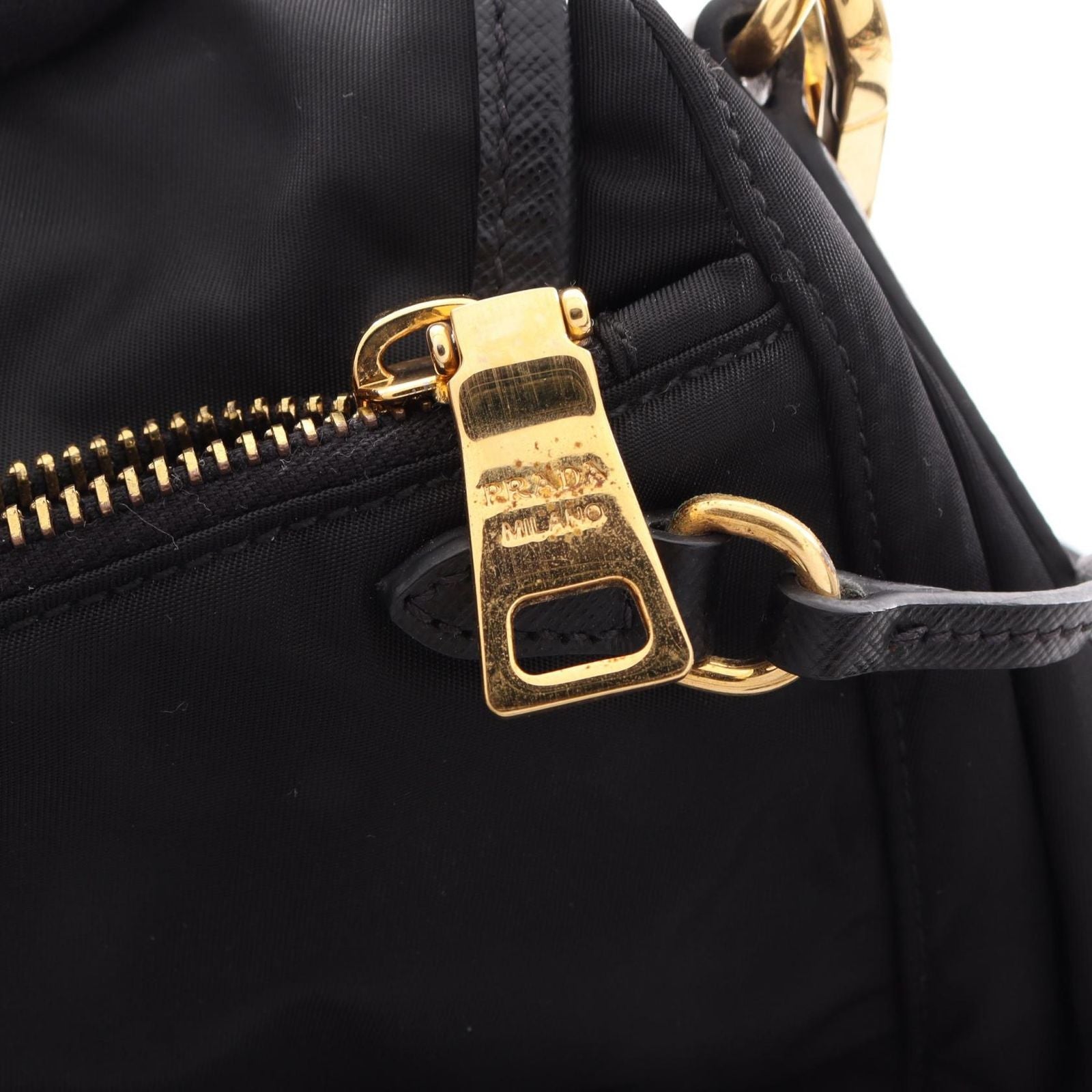 Prada Shoulder Bag Tessuto Saffian Black Nylon Saffiano Leather — view 8