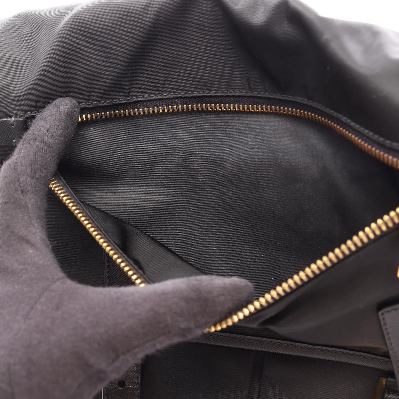 Prada Shoulder Bag Tessuto Saffian Black Nylon Saffiano Leather — view 6