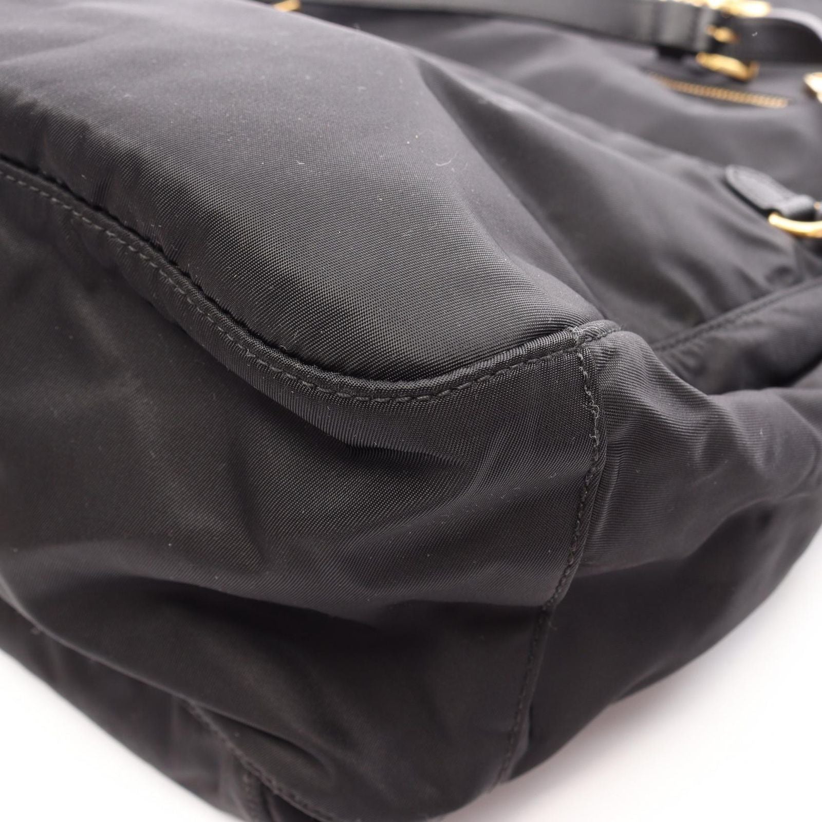 Prada Shoulder Bag Tessuto Saffian Black Nylon Saffiano Leather — view 5