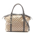 Gucci Tote Interlocking GG Crystal Way Beige Brown Canvas Leather Abbey 2-Way