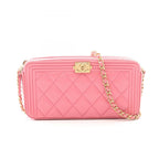 Chanel Shoulder Bag Boy Pink Lambskin Boy Phone Case Chain Wallet