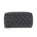 Chanel Round Wallet Cambon Line Black Enamel Leather Patent