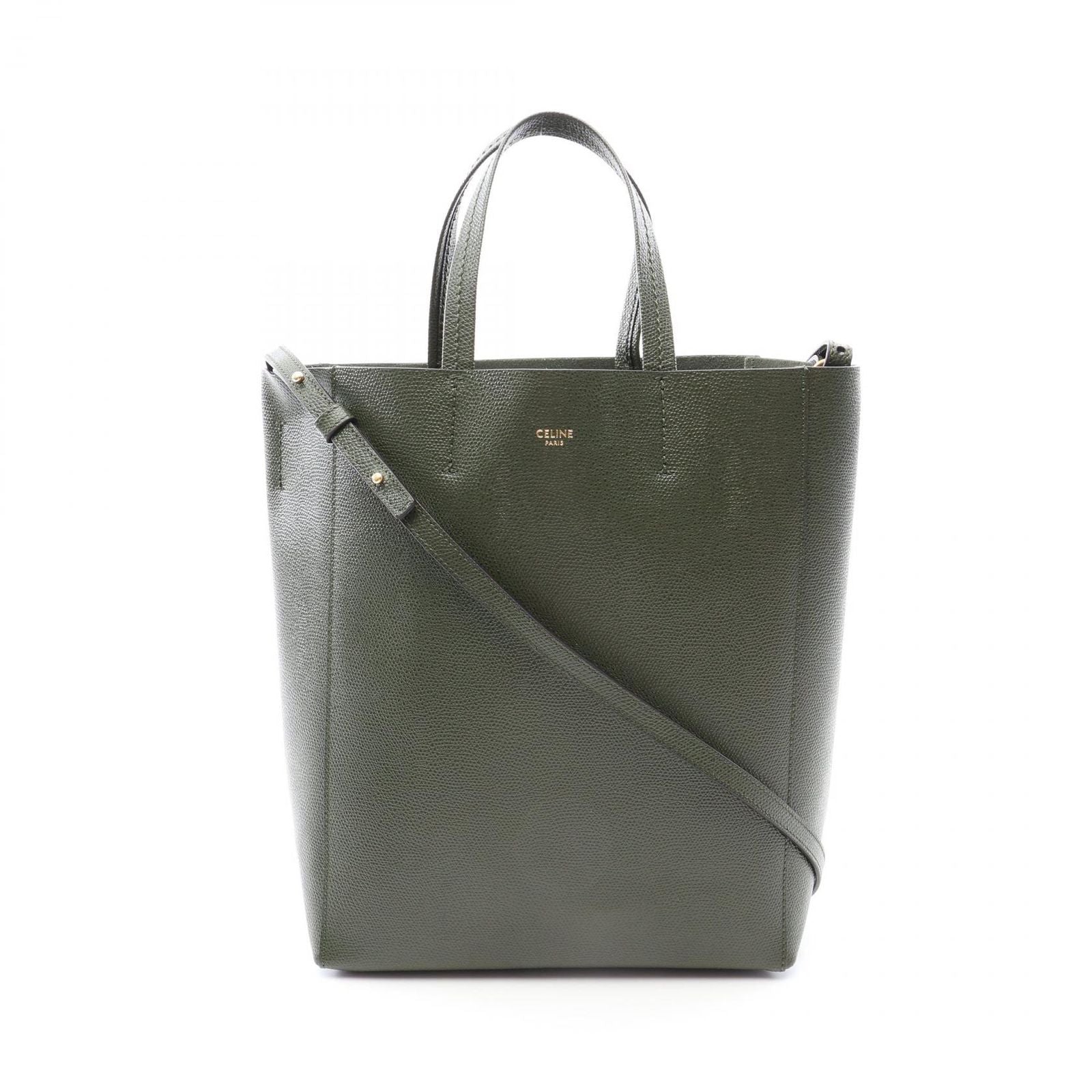 Celine Tote Vertical Small Cabas 2-Way Khaki Leather