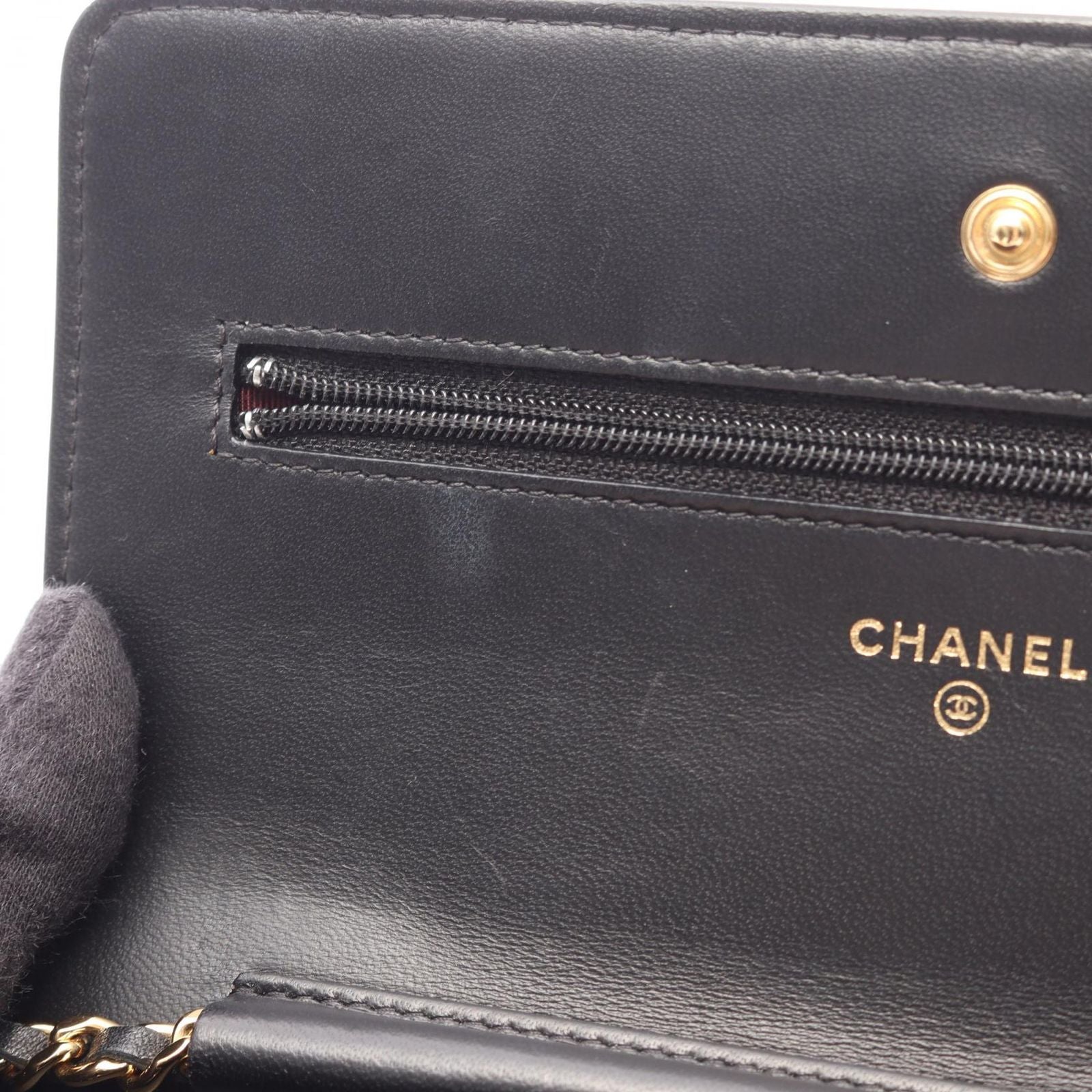 Chanel Shoulder Bag Quilted Black Lambskin Chain Wallet — view 8