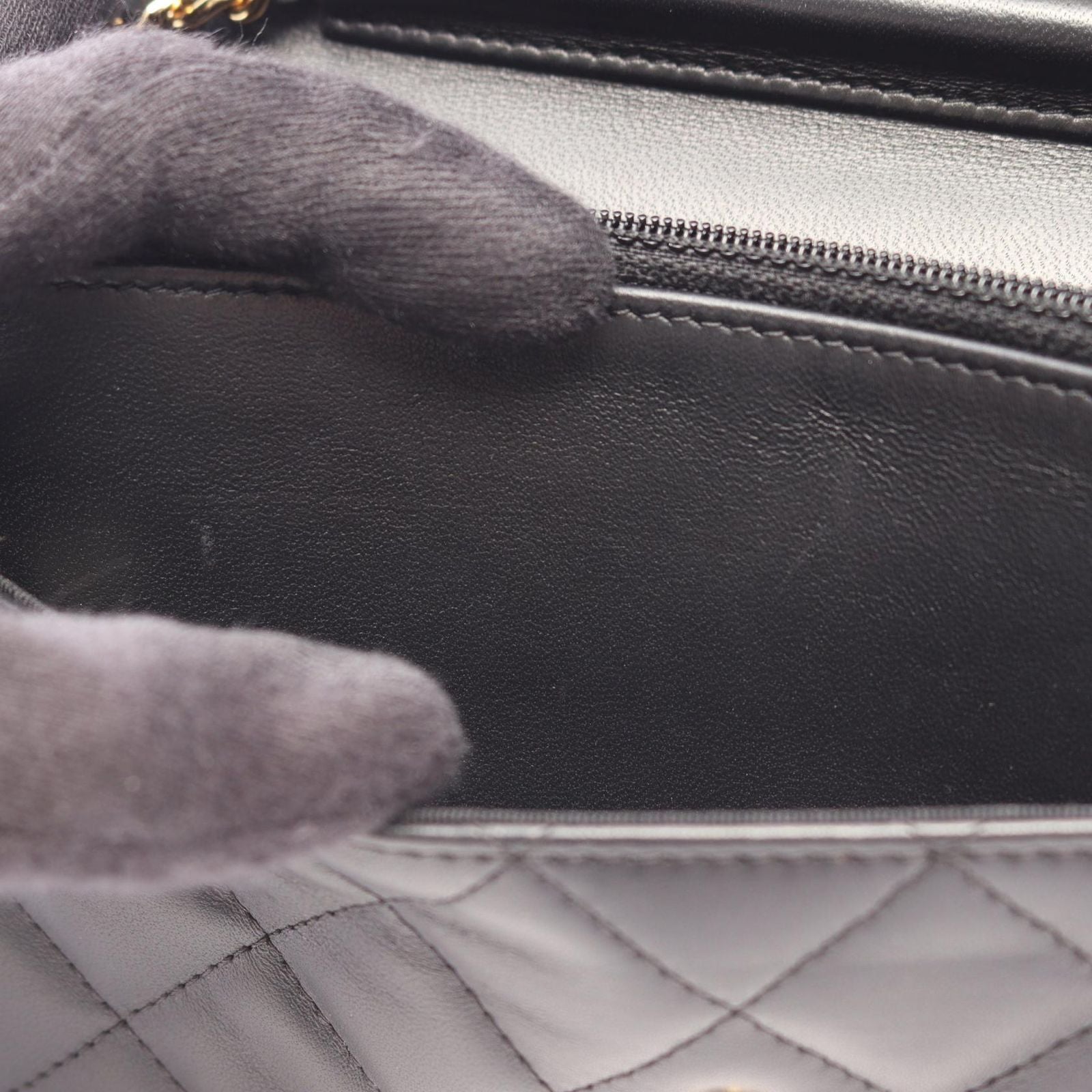 Chanel Shoulder Bag Quilted Black Lambskin Chain Wallet — view 6