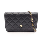 Chanel Shoulder Bag Quilted Black Lambskin Chain Wallet