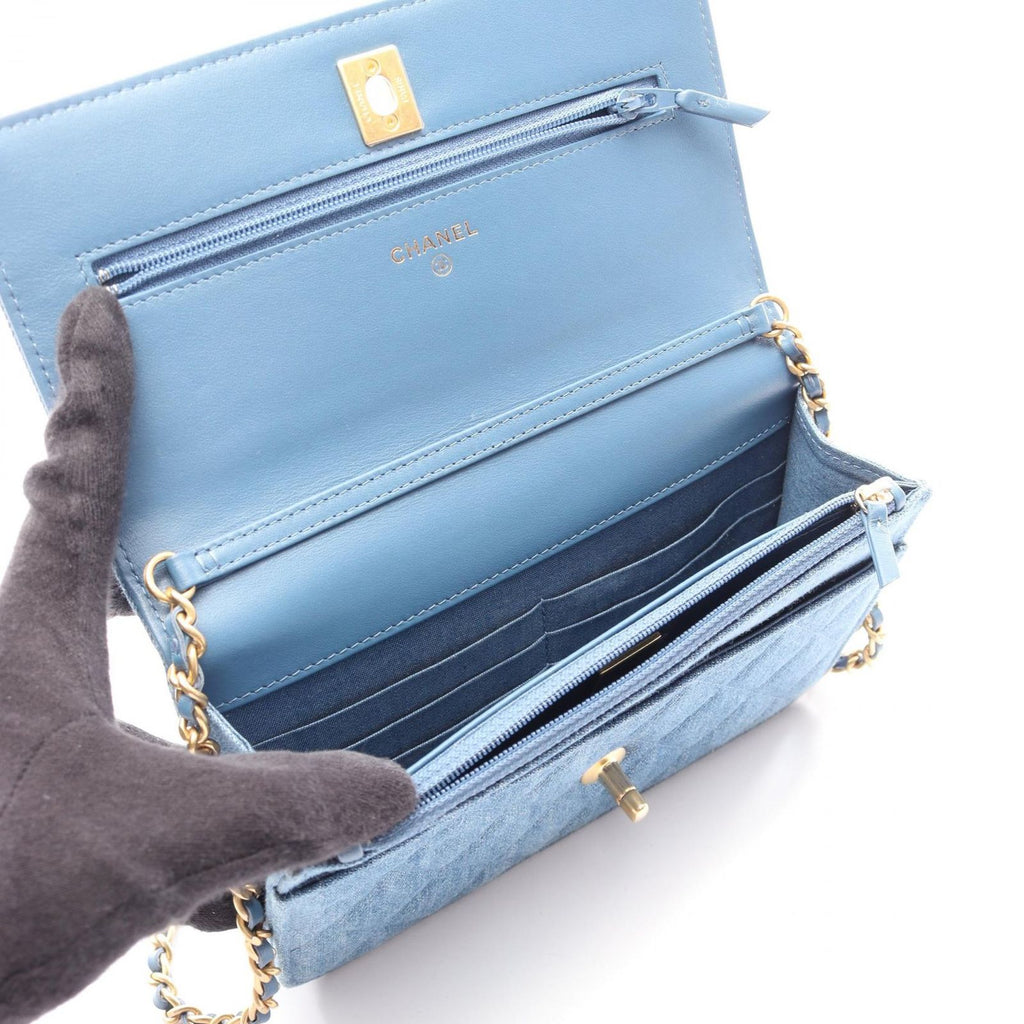 Chanel Shoulder Bag Quilted Denim Blue Chain Wallet — view 3