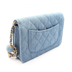 Chanel Shoulder Bag Quilted Denim Blue Chain Wallet — view 2