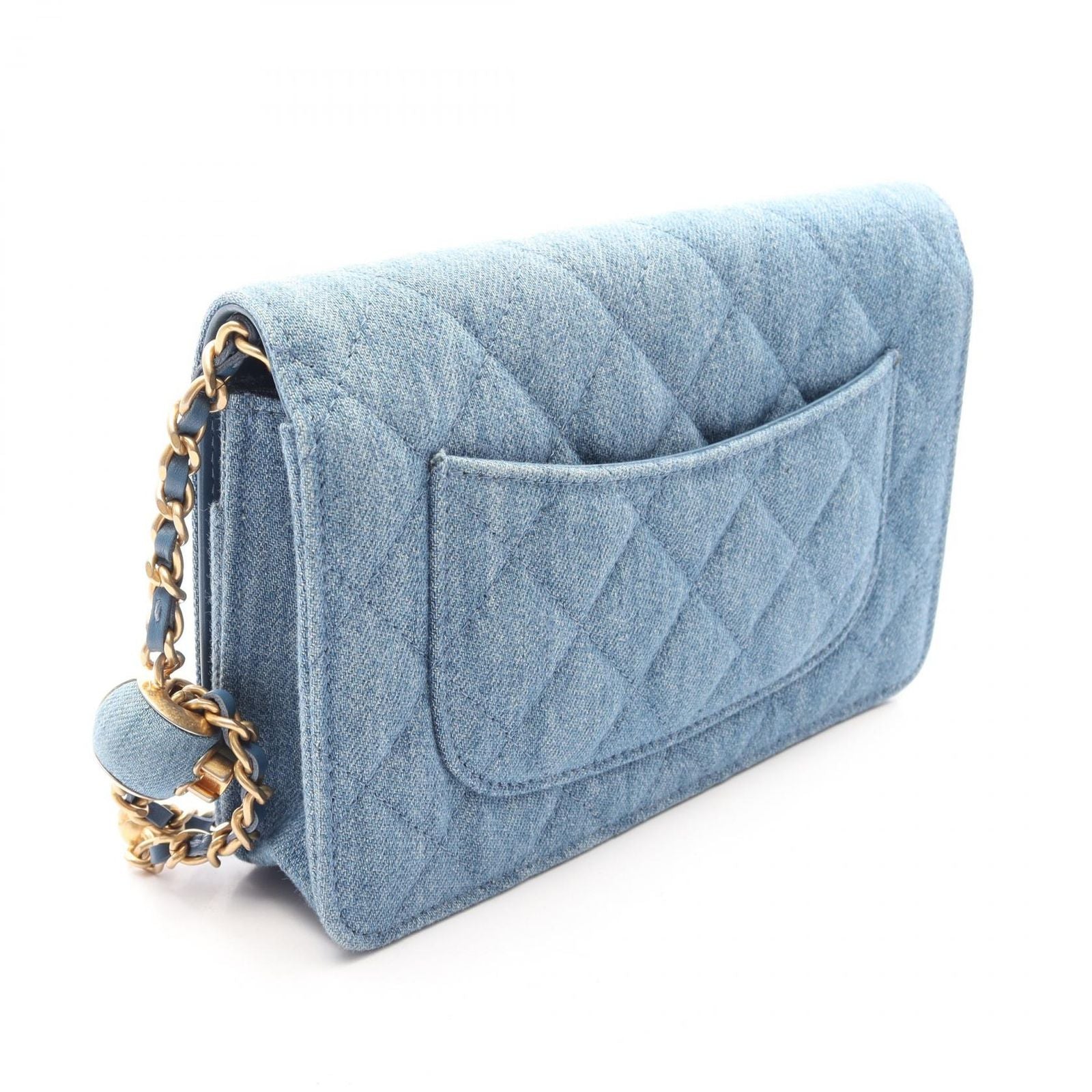 Chanel Shoulder Bag Quilted Denim Blue Chain Wallet — view 2