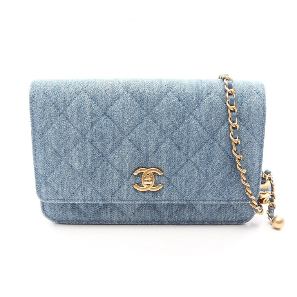 Chanel Shoulder Bag Quilted Denim Blue Chain Wallet