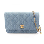 Chanel Shoulder Bag Quilted Denim Blue Chain Wallet