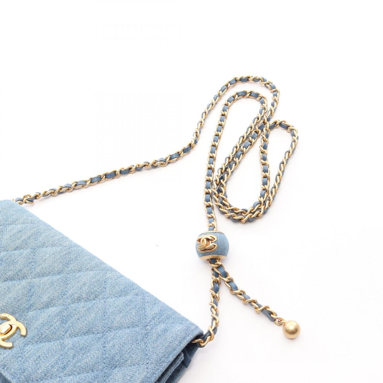 Chanel Shoulder Bag Quilted Denim Blue Chain Wallet — view 7