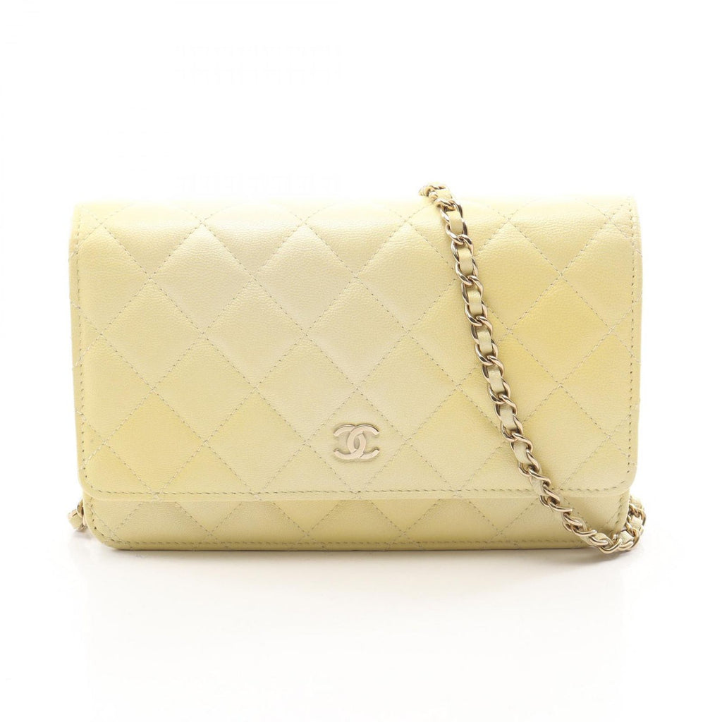 Chanel Shoulder Bag Quilted Gradient Yellow Caviar Leather Chain Wallet
