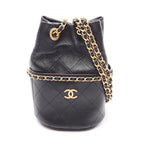 Chanel Shoulder Bag Quilted Drawstring Small Black Lambskin