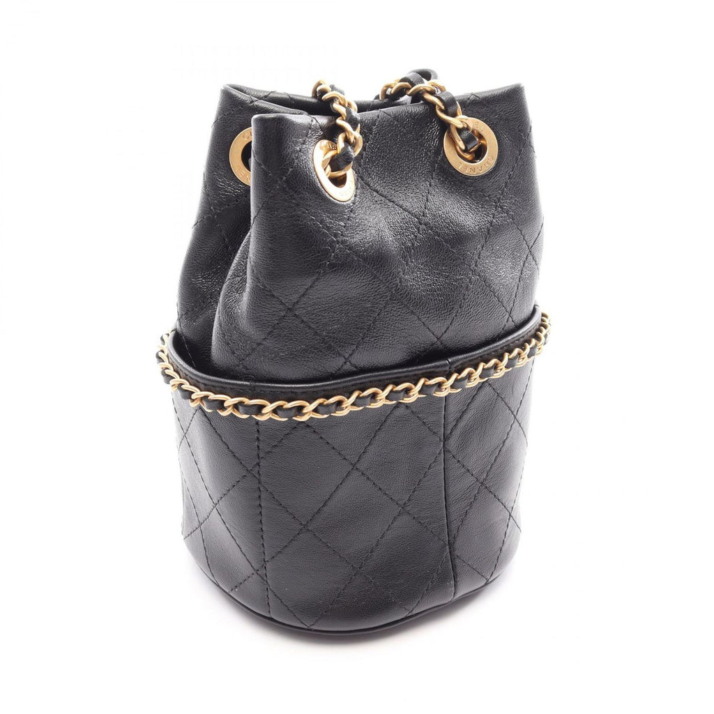 Chanel Shoulder Bag Quilted Drawstring Small Black Lambskin — view 2