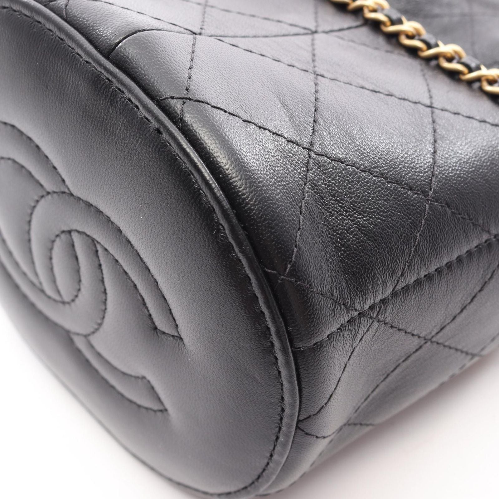 Chanel Shoulder Bag Quilted Drawstring Small Black Lambskin — view 6