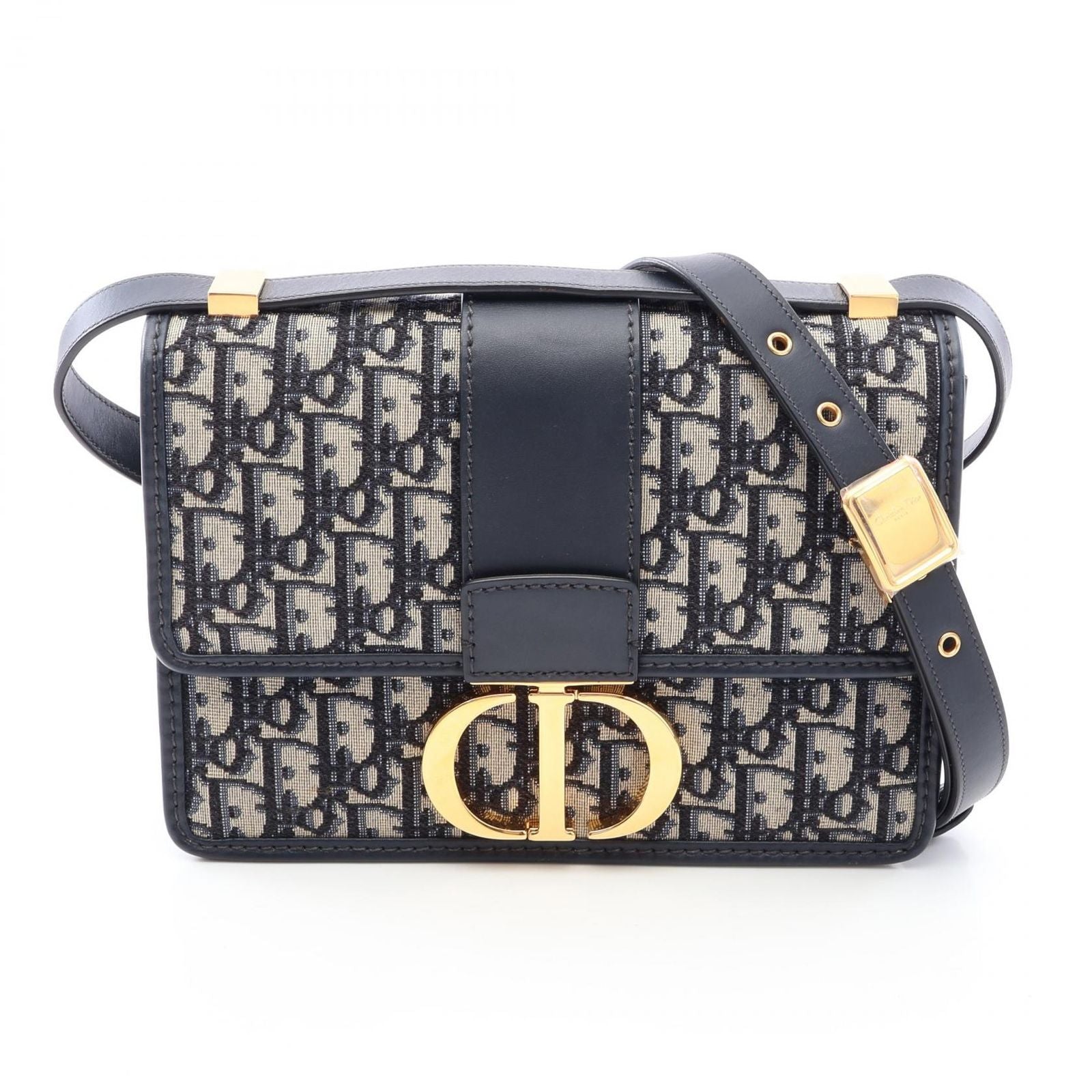 Dior Shoulder Bag 30 Montaigne Oblique Navy Ivory Canvas Leather