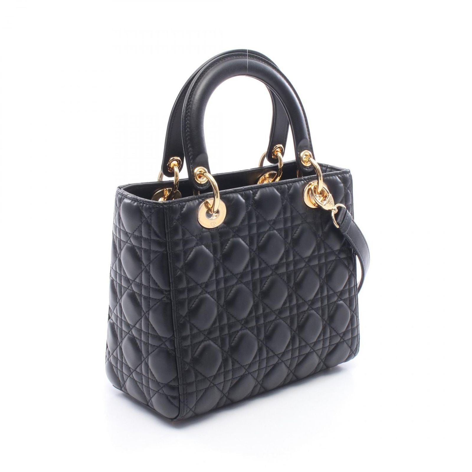 Dior Handbag Lady Dior Cannage 2-Way Black Leather Tote — view 2
