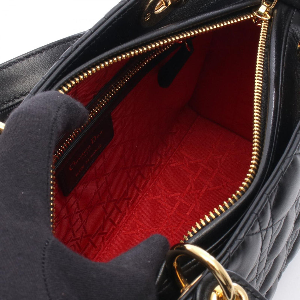 Dior Handbag Lady Dior Cannage 2-Way Black Leather Tote — view 3