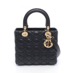 Dior Handbag Lady Dior Cannage 2-Way Black Leather Tote