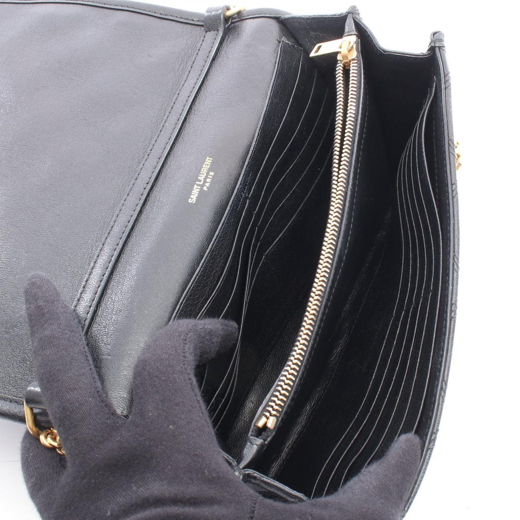 Saint Laurent Paris Shoulder Bag Becky Black Leather Chain Wallet — view 3