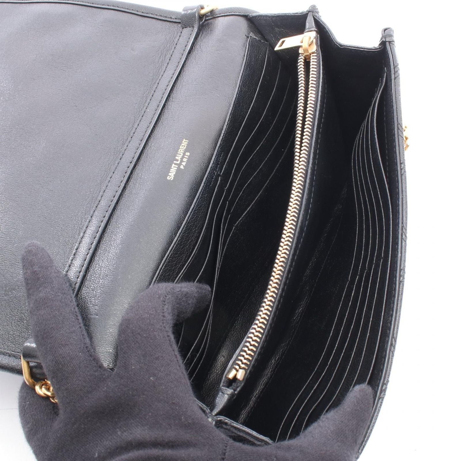 Saint Laurent Paris Shoulder Bag Becky Black Leather Chain Wallet — view 3