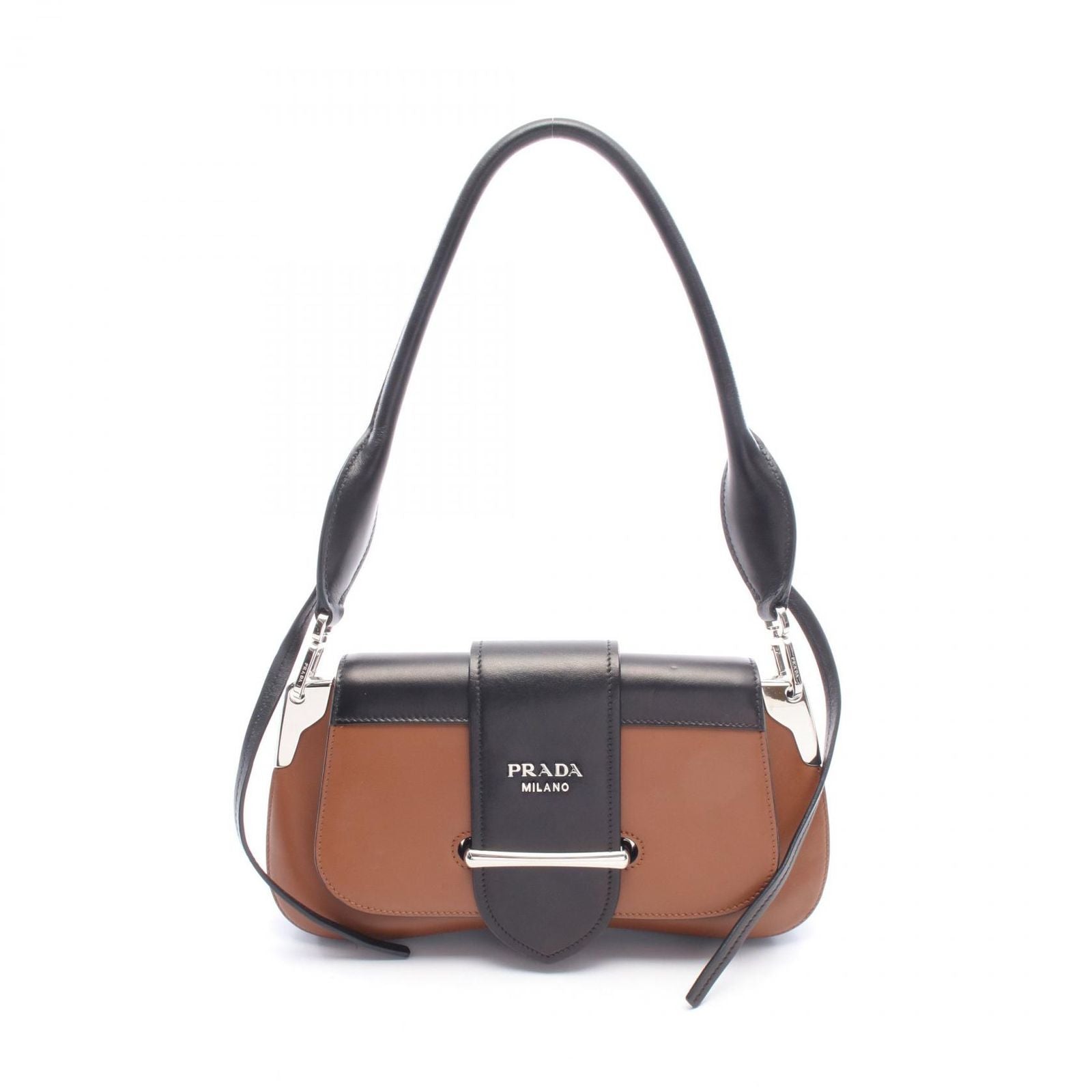 Prada Shoulder Bag City Calf Brown Black Leather Sydney