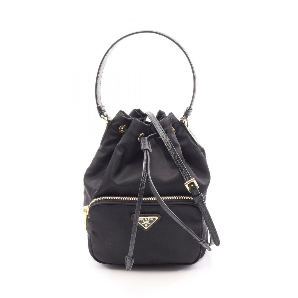 Prada Duet Re-Nylon Bucket Bag 2-Way Black Nylon Saffiano Leather