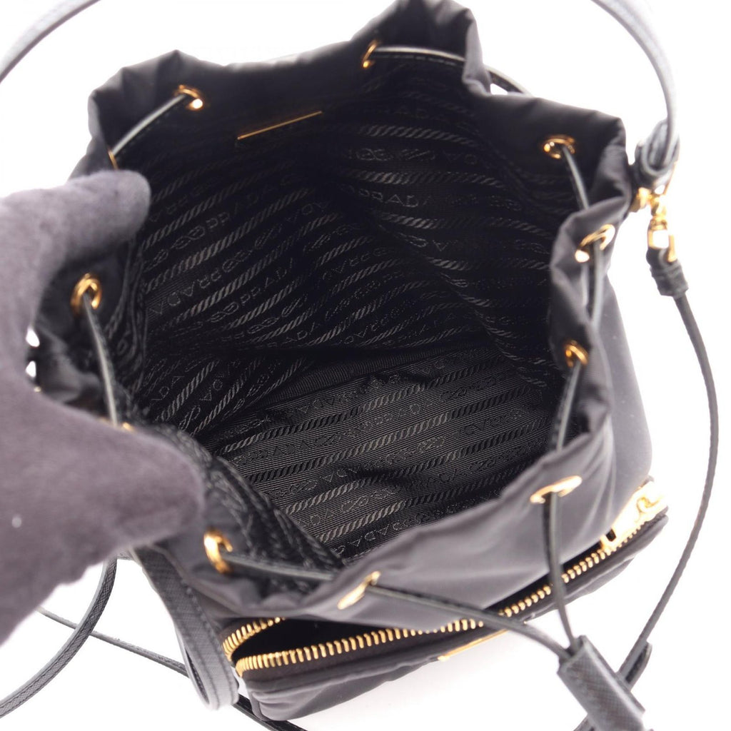 Prada Duet Re-Nylon Bucket Bag 2-Way Black Nylon Saffiano Leather — view 3