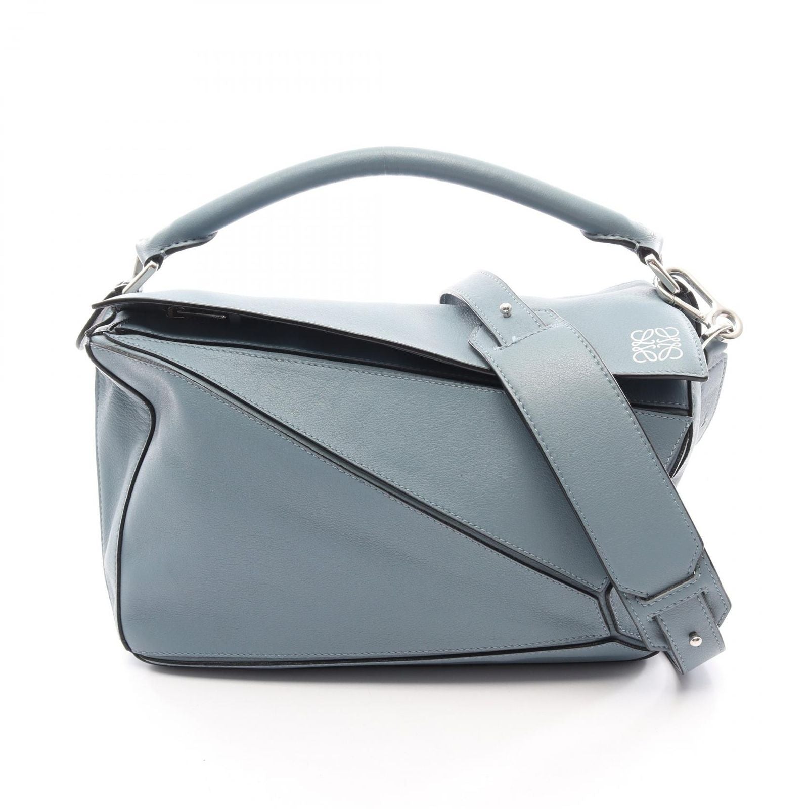 Loewe Handbag Puzzle Bag 2-Way Light Blue Leather