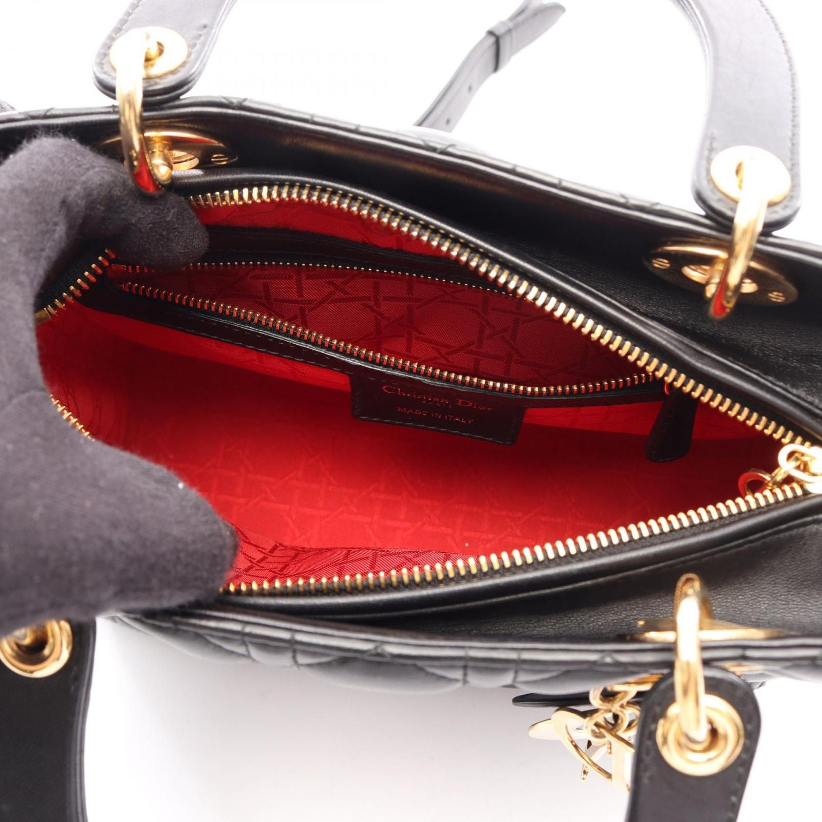 Dior Handbag Lady Dior Cannage 2-Way Black Leather Lady Dior Tote — view 3
