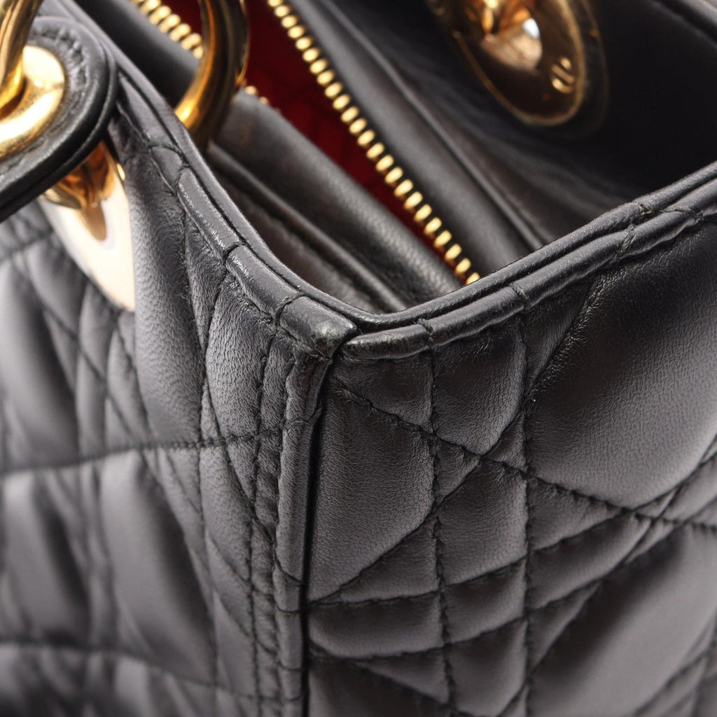 Dior Handbag Lady Dior Cannage 2-Way Black Leather Lady Dior Tote — view 5