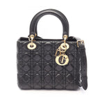 Dior Handbag Lady Dior Cannage 2-Way Black Leather Lady Dior Tote