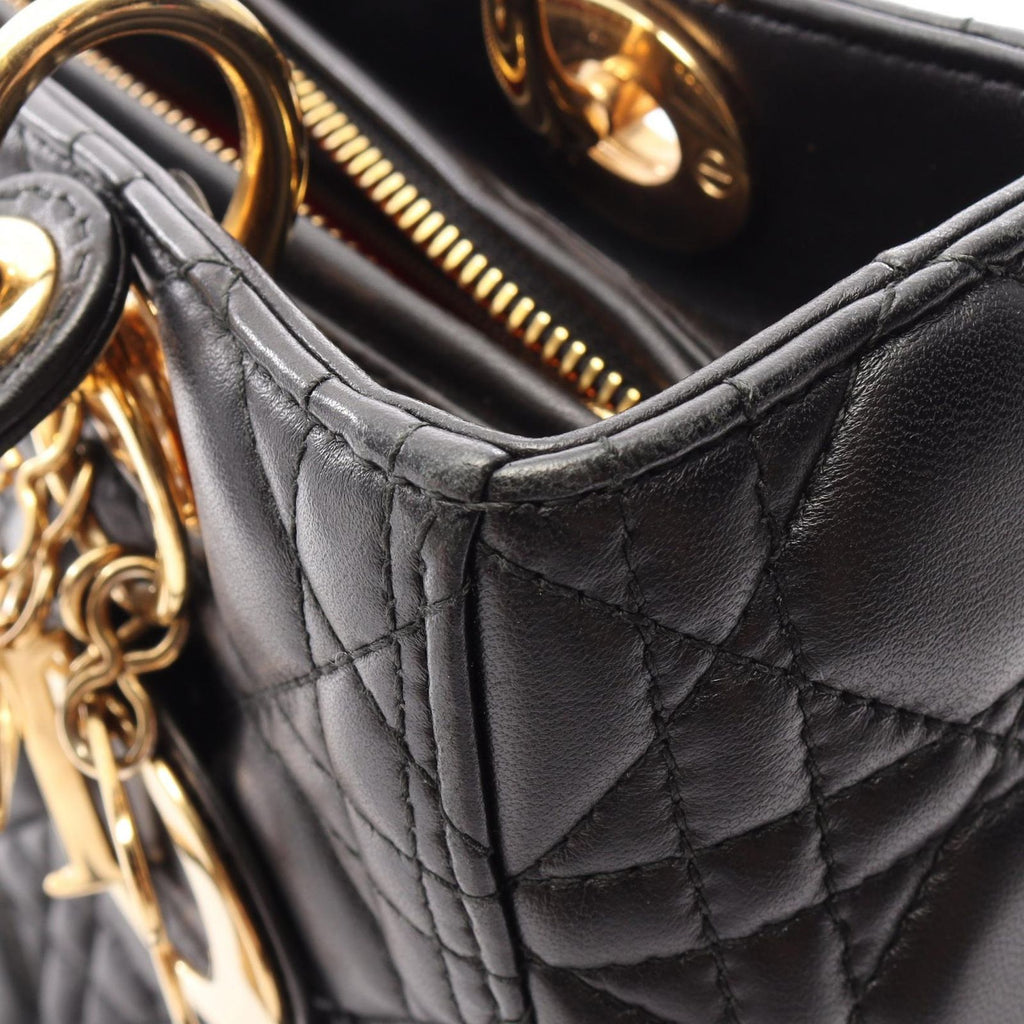Dior Handbag Lady Dior Cannage 2-Way Black Leather Lady Dior Tote — view 6