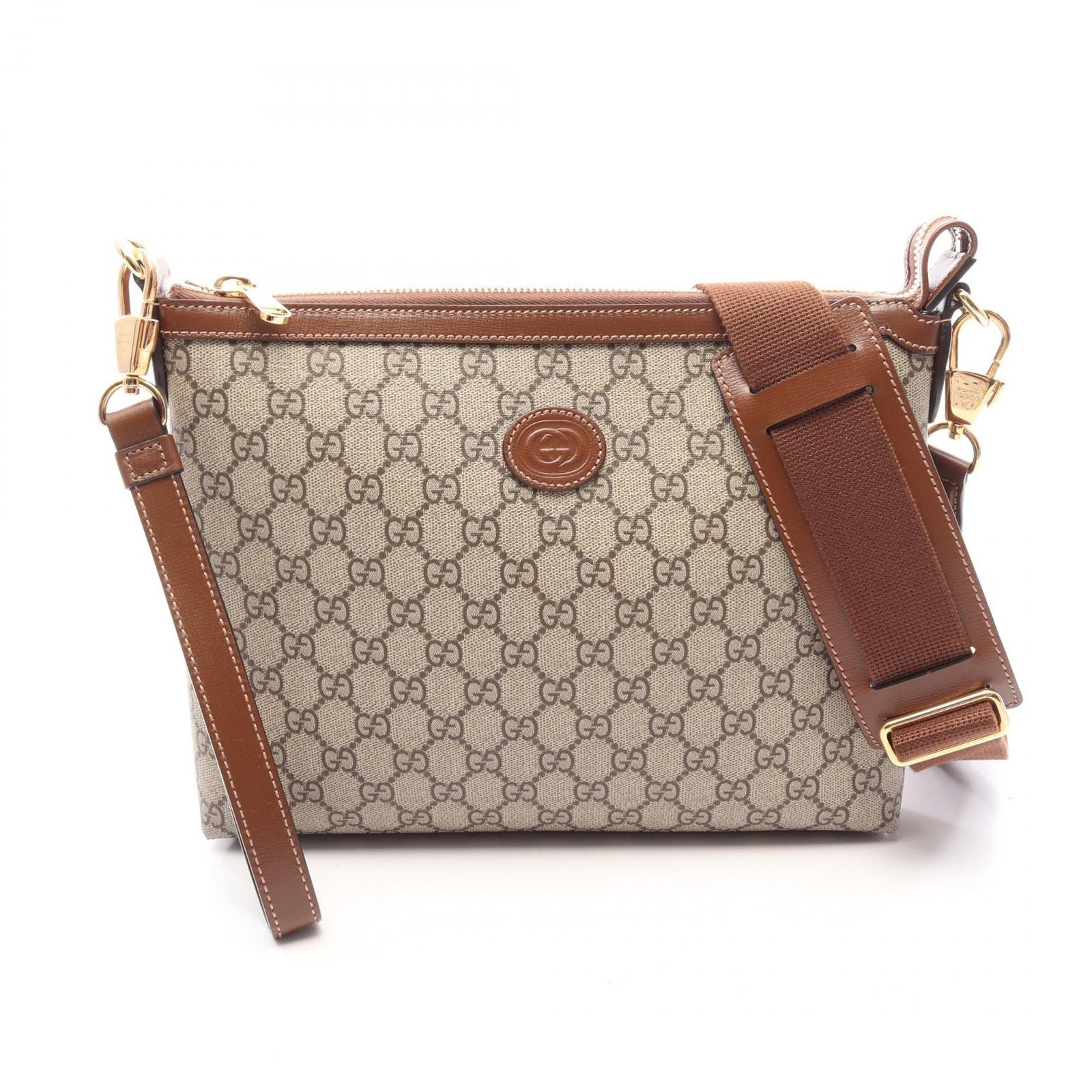 Gucci Shoulder Bag Interlocking GG Supreme Beige Brown Canvas Leather
