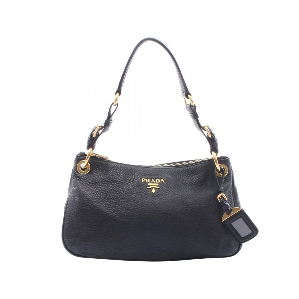 Prada Shoulder Bag Vitello Daino Black Leather Metal Logo