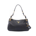 Prada Shoulder Bag Vitello Daino Black Leather Metal Logo