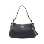 Prada Shoulder Bag Vitello Daino Black Leather Metal Logo