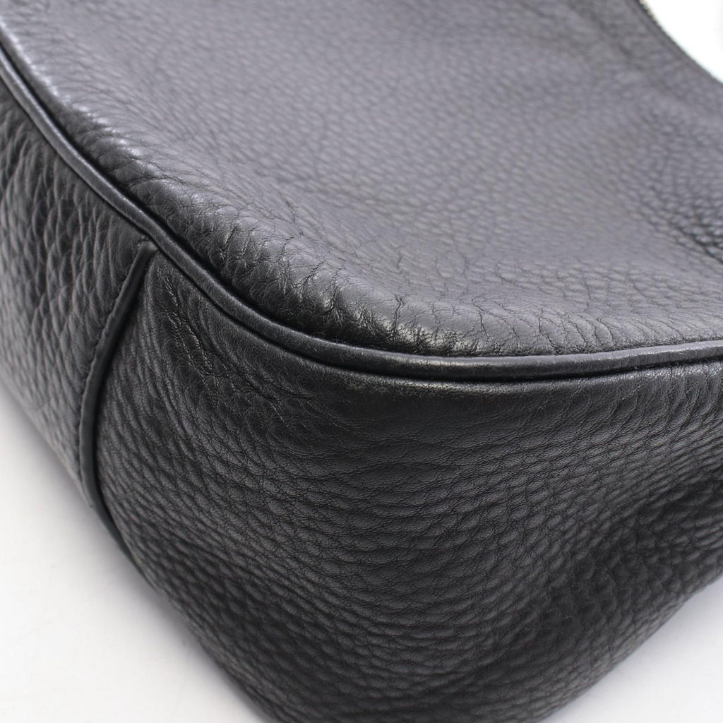 Prada Shoulder Bag Vitello Daino Black Leather Metal Logo — view 6