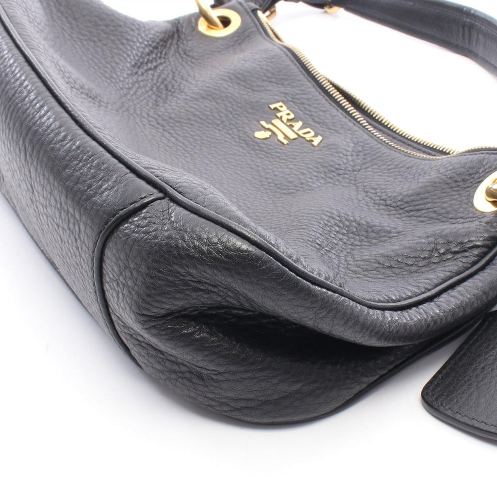 Prada Shoulder Bag Vitello Daino Black Leather Metal Logo — view 5