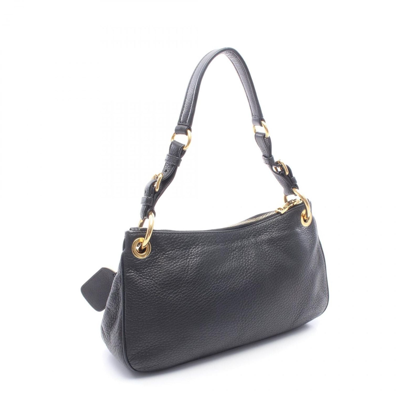 Prada Shoulder Bag Vitello Daino Black Leather Metal Logo — view 2