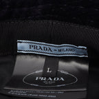 Prada Hat Triangle Plate Corduroy Bucket Navy — view 4