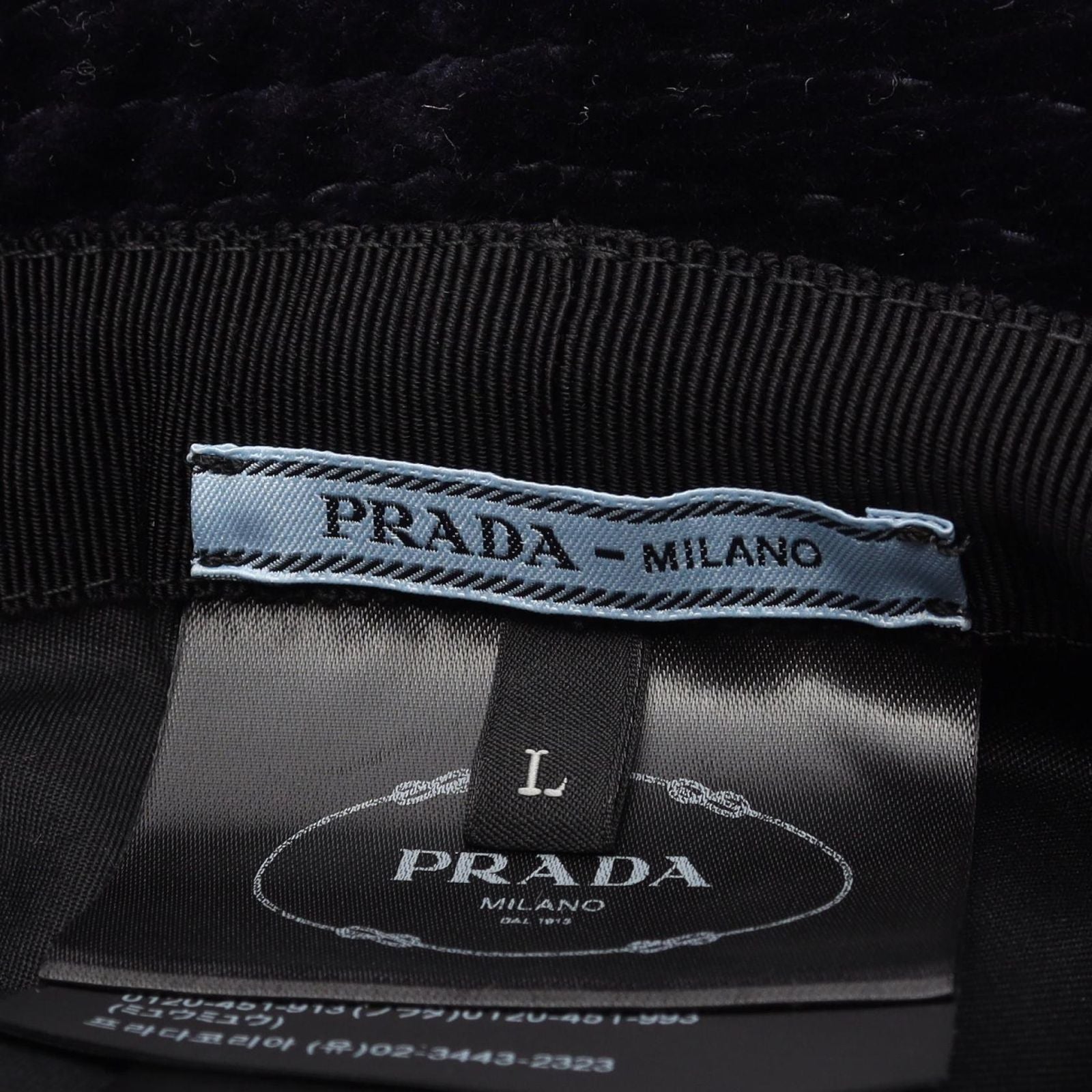 Prada Hat Triangle Plate Corduroy Bucket Navy — view 4