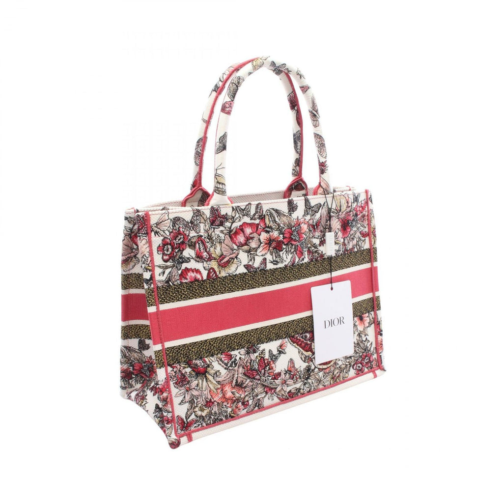 Dior Tote Book Pink White Multi Canvas Butterfly Flower — view 2