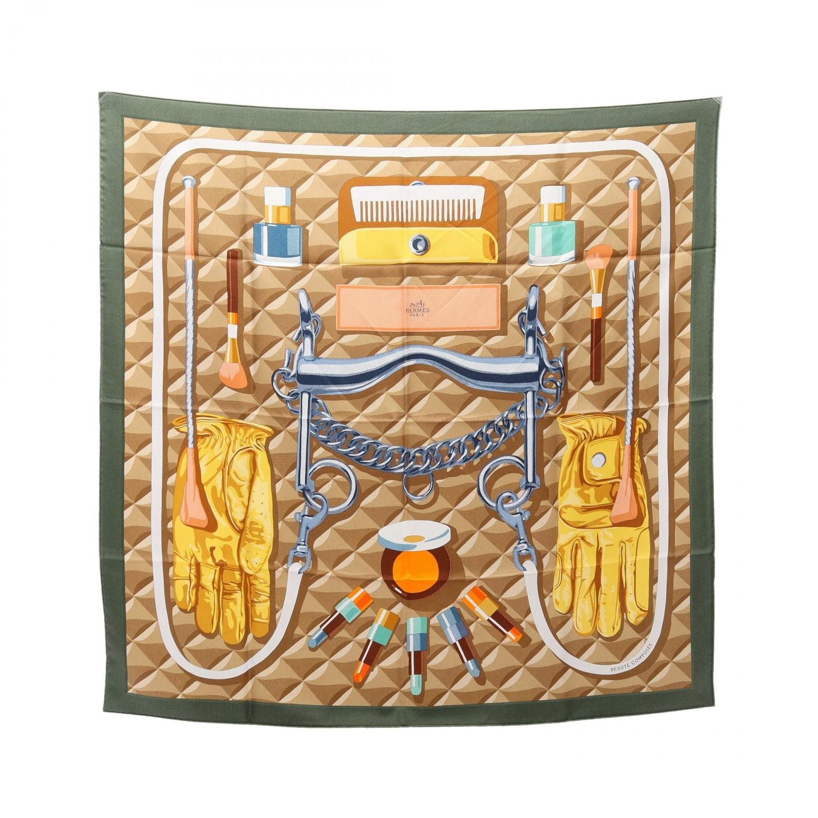 Hermes Scarf Carre 90 Beaute Composee Beige Silk