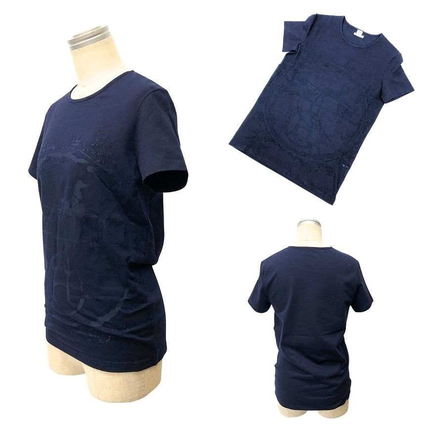 Hermes Short Sleeve T-Shirt Caleche Carre Navy 38 Gaultier Era Vintage Carriage — view 2