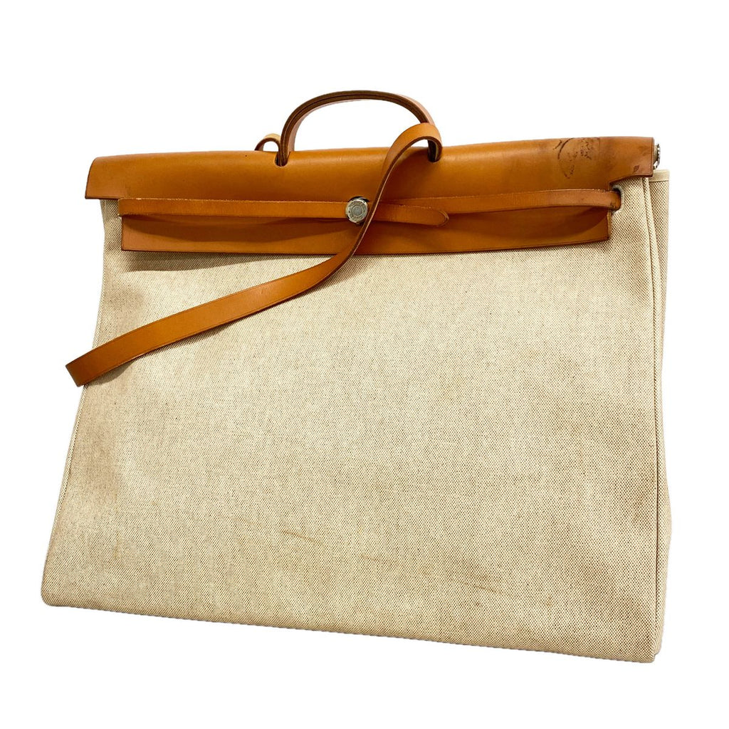 Hermes Handbag Herbag Toile Ash Natural Silver 2-Way